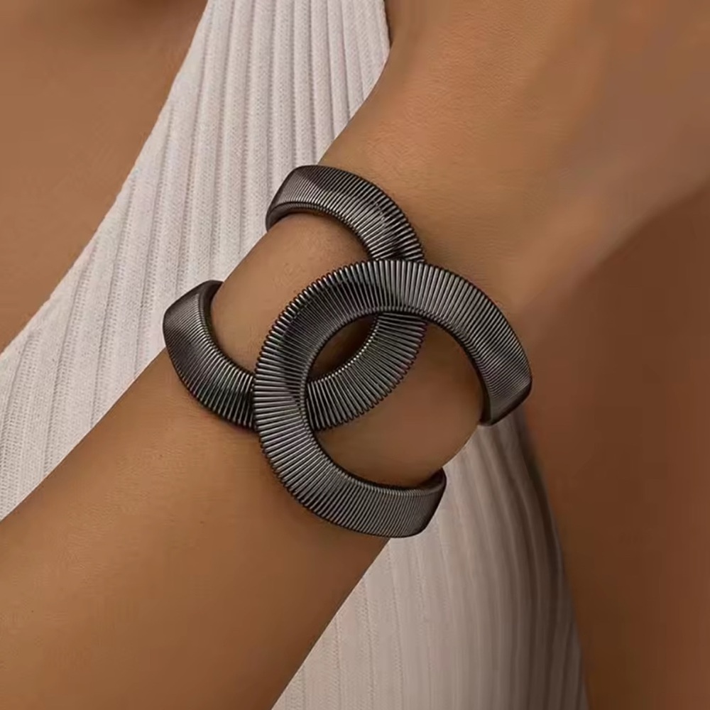 Black Wide Band Butterfly Clasp Bracelet